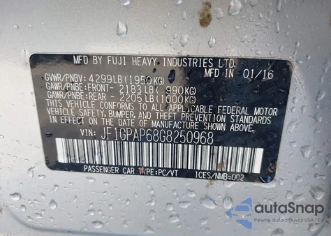 2016 Subaru Impreza 2.0I Sport Premium из США, поврежденный, VIN JF1GPAP68G8250968